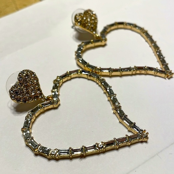 ⚜️Sugarfix By Baublebar Double Heart Gold Hoop Crystal Encrusted Earrings! NWOT! - Picture 3 of 4